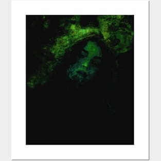 Beautiful girl, in dark place. Green. Dark but beautiful. Posters and Art